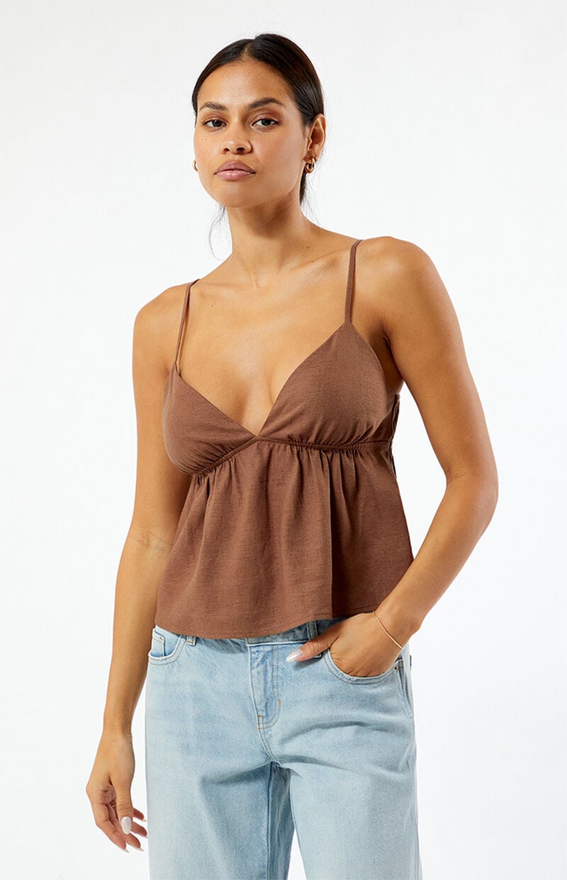 LA Hearts Linen V-Neck Babydoll Tank Top