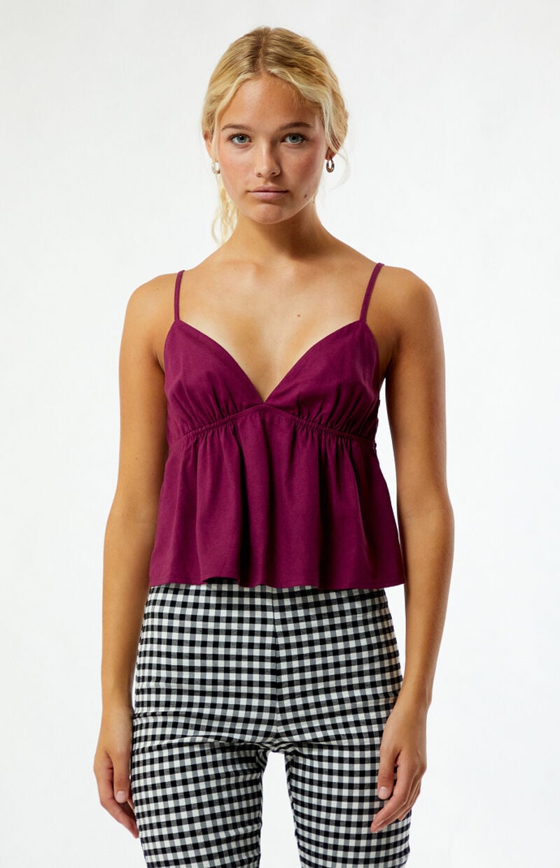 LA Hearts Linen V-Neck Babydoll Tank Top