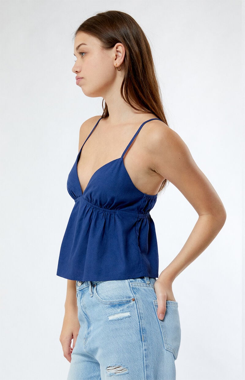LA Hearts Linen V-Neck Babydoll Tank Top