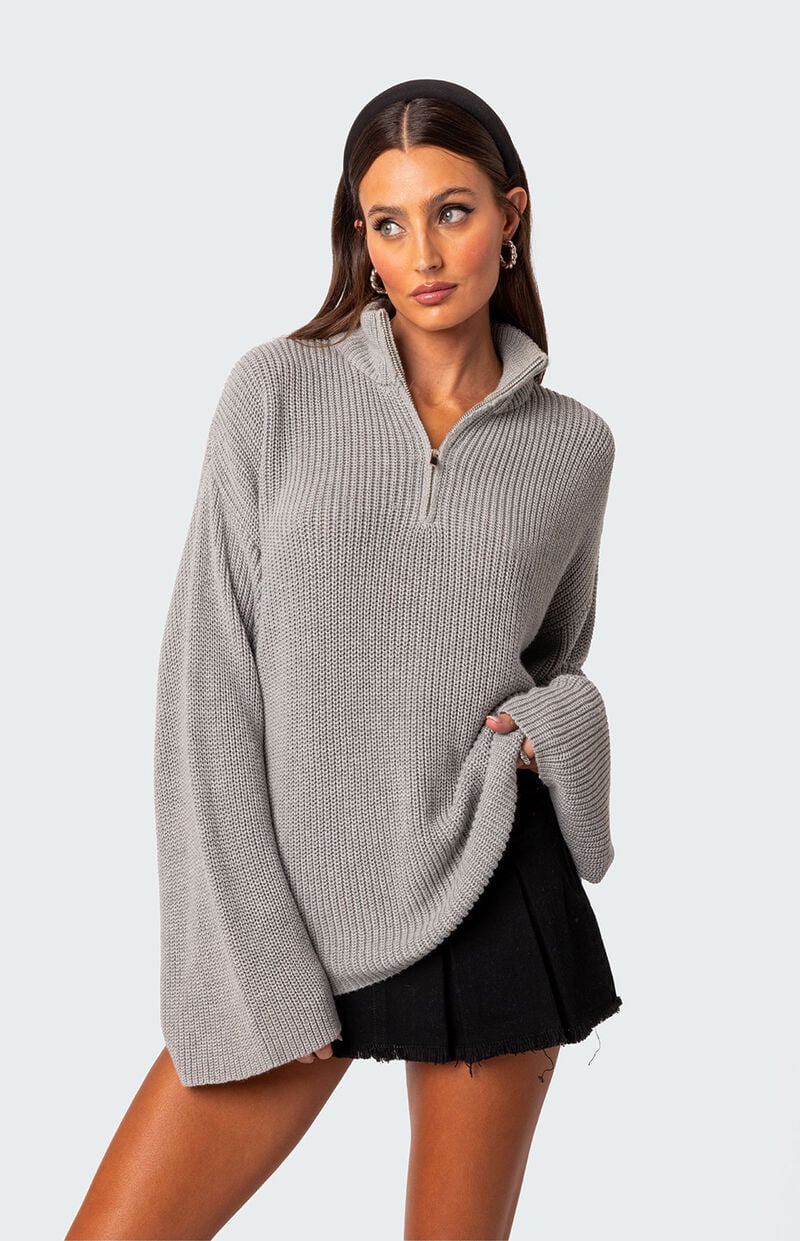 Edikted Amour High Neck Oversized Zip Sweater