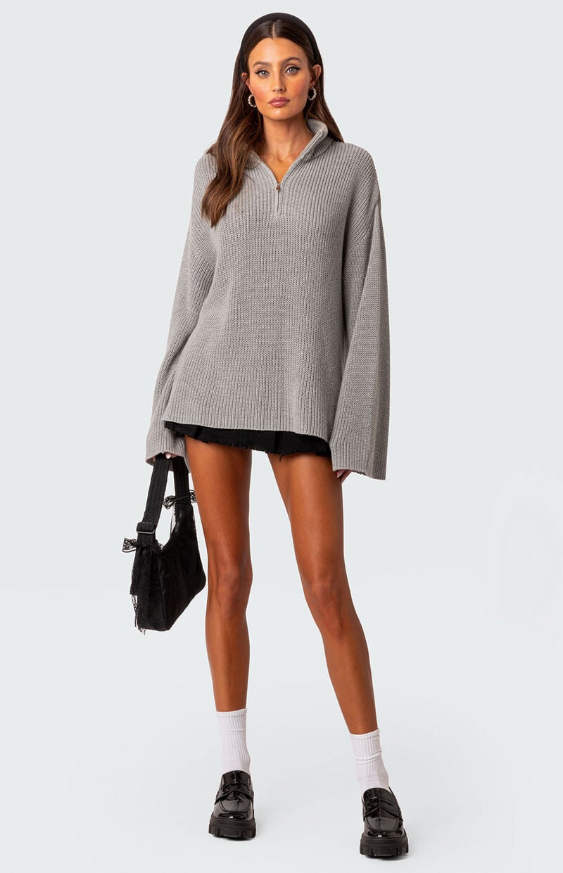 Edikted Amour High Neck Oversized Zip Sweater