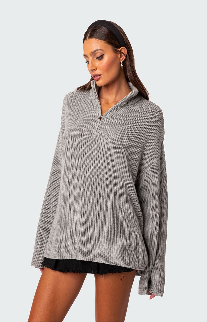 Edikted Amour High Neck Oversized Zip Sweater