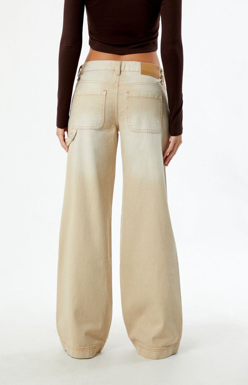 Beige Low Rise Baggy Carpenter Jeans