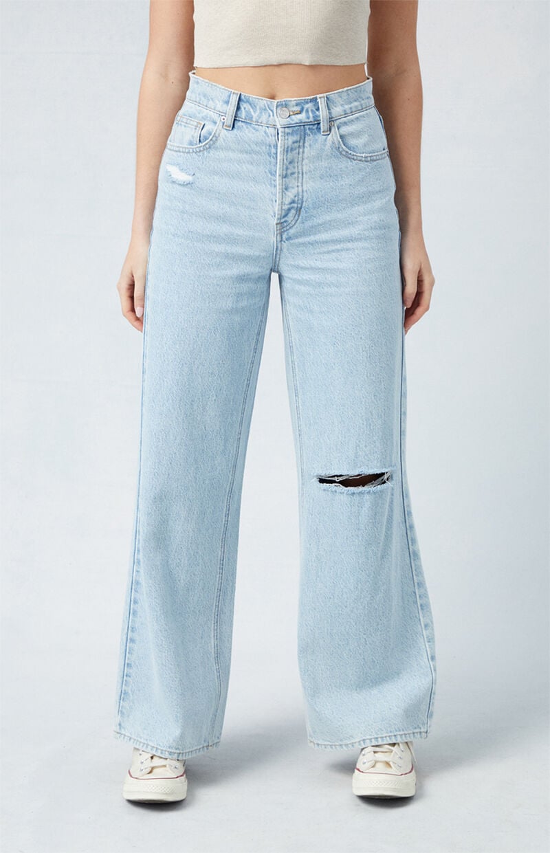 Eco Light Blue Ripped Wide Leg Jeans