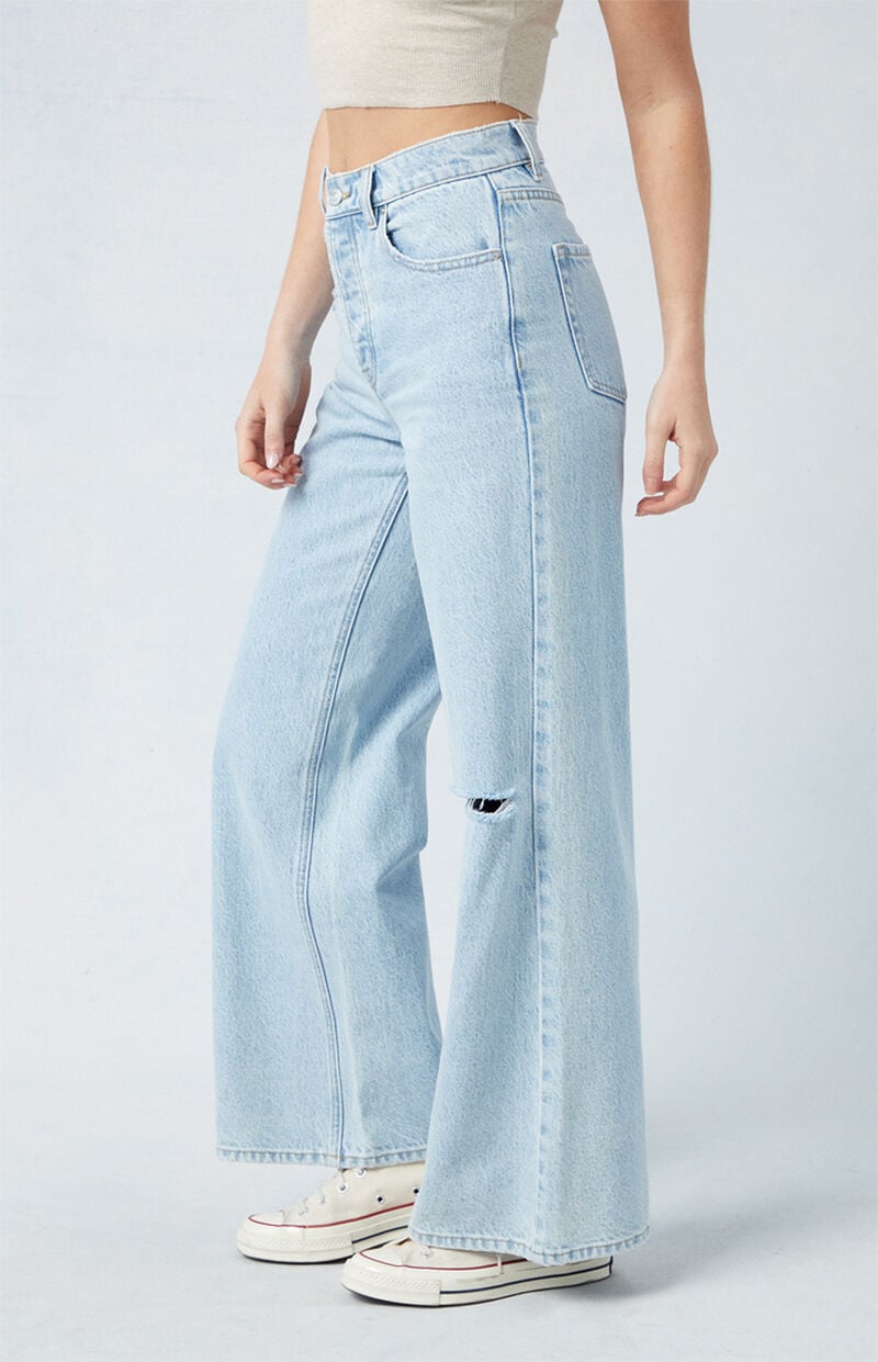 Eco Light Blue Ripped Wide Leg Jeans
