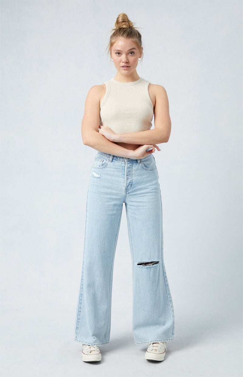 Eco Light Blue Ripped Wide Leg Jeans