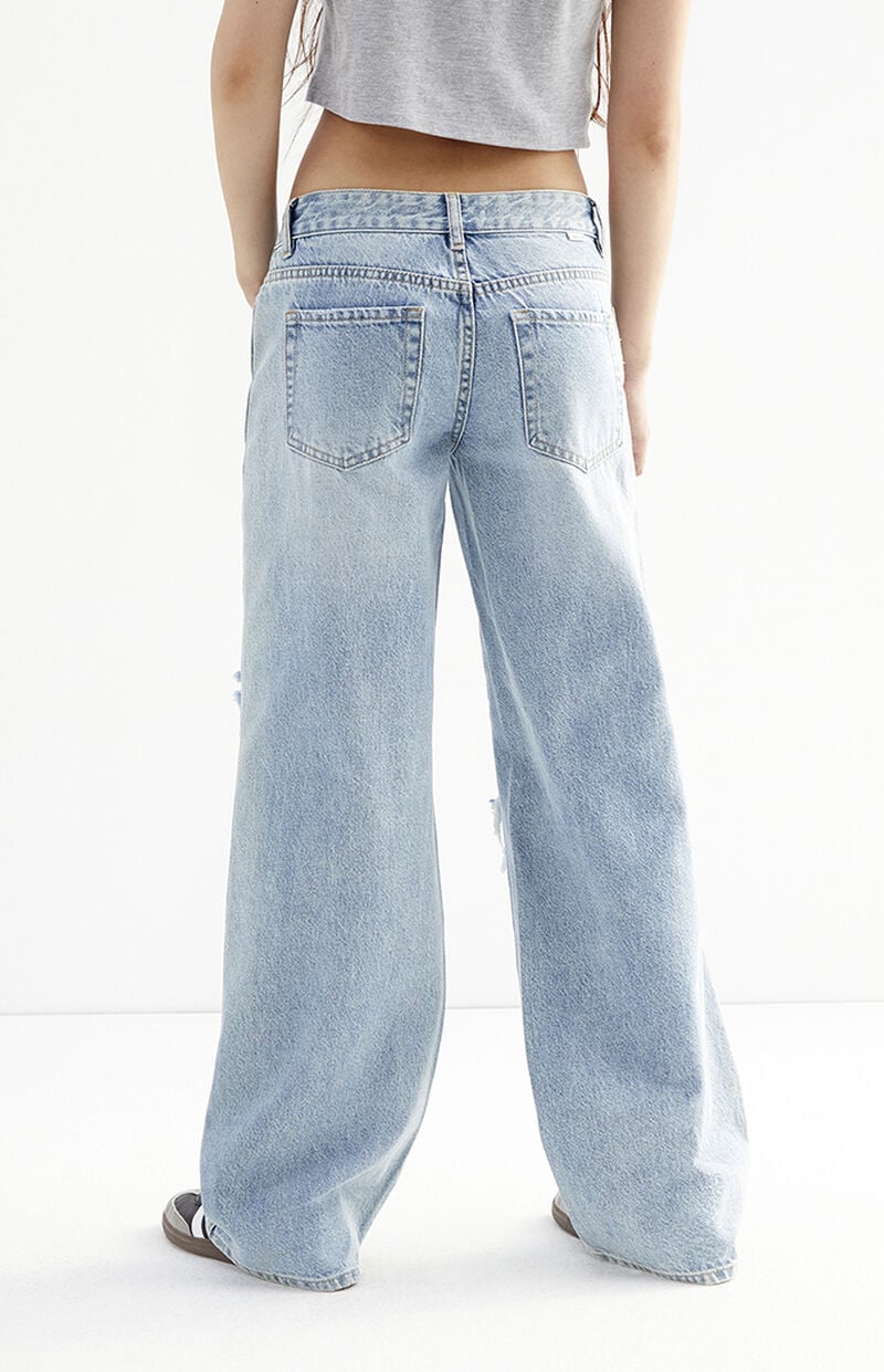 Casey Medium Indigo Ripped Knee Low Rise Baggy Jeans