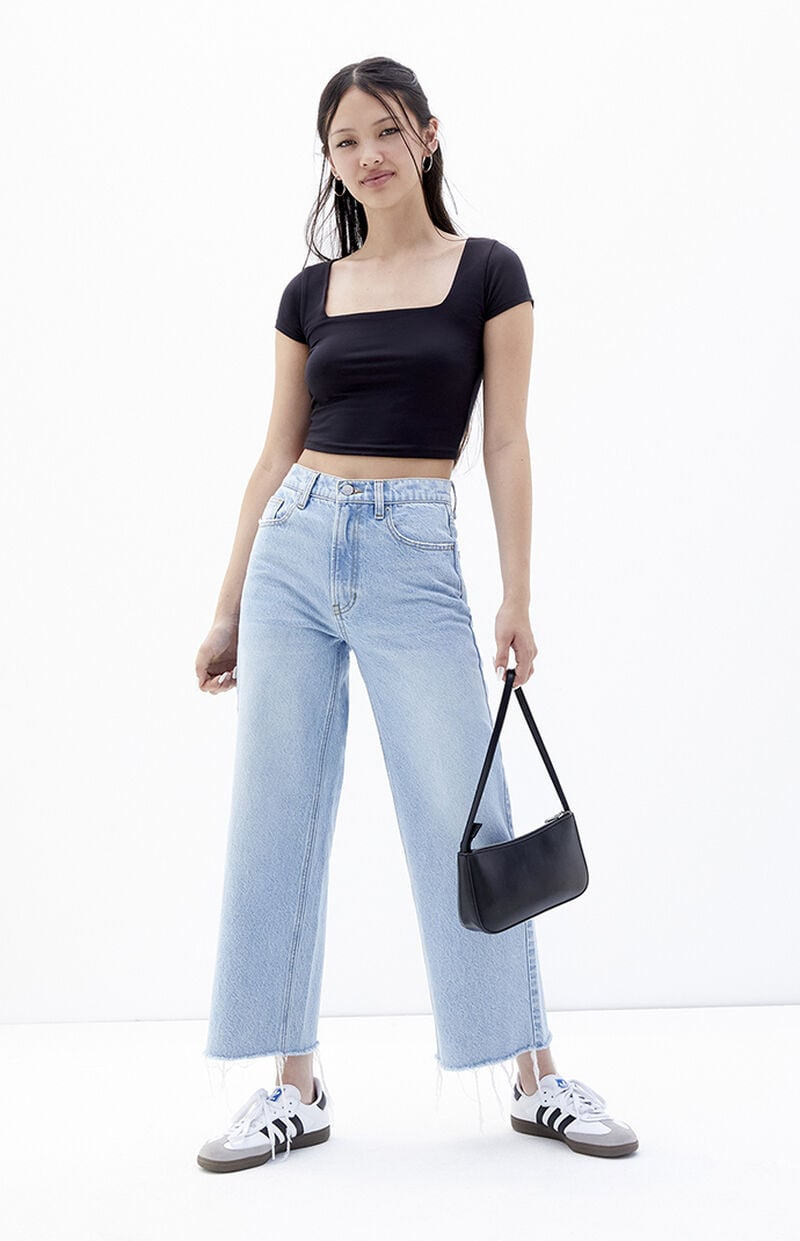 Light Indigo Cropped Wide Leg Jeans