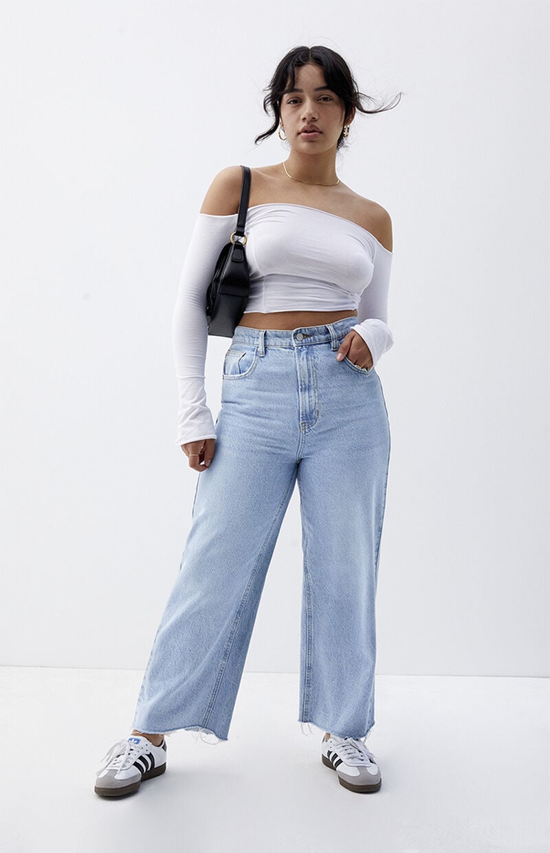 Light Indigo Cropped Wide Leg Jeans