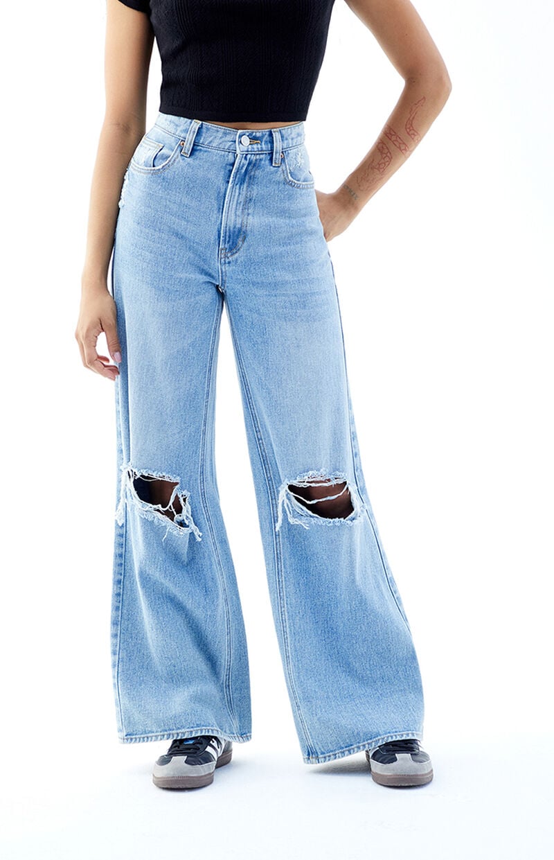 Nora Light Indigo Ripped Wide Leg Jeans