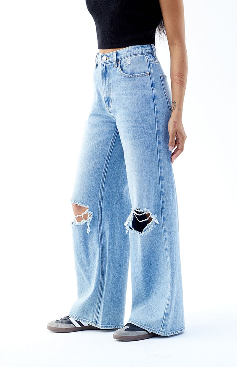 Nora Light Indigo Ripped Wide Leg Jeans
