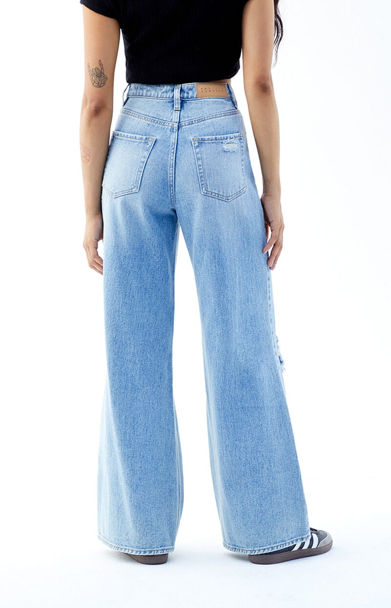 Nora Light Indigo Ripped Wide Leg Jeans