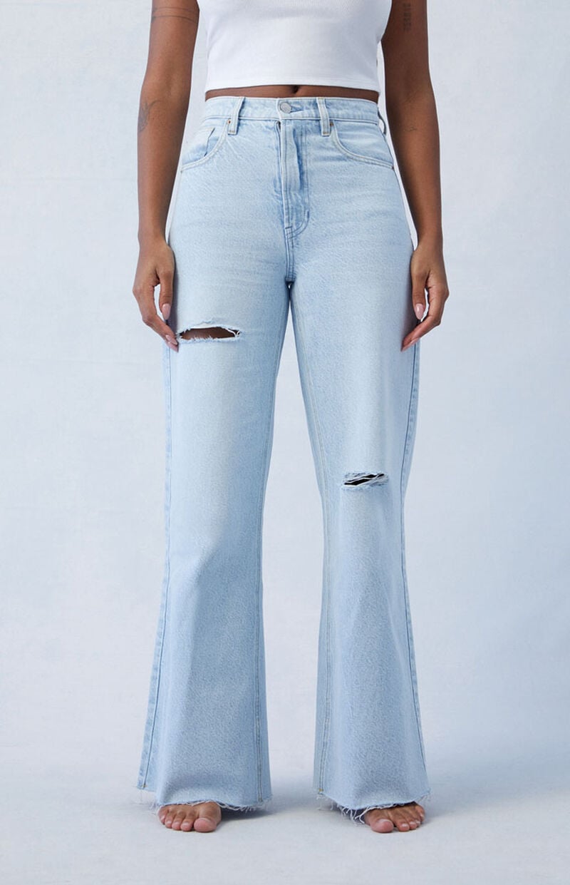 Eco Light Indigo Ripped Wide Leg Jeans