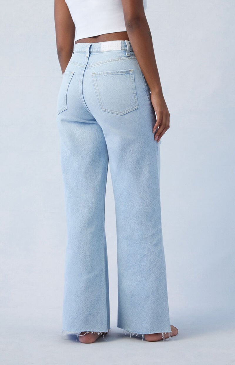Eco Light Indigo Ripped Wide Leg Jeans
