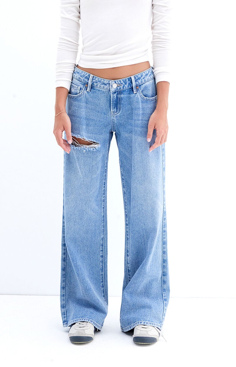 Medium Indigo Ripped Low Rise Girlfriend Jeans