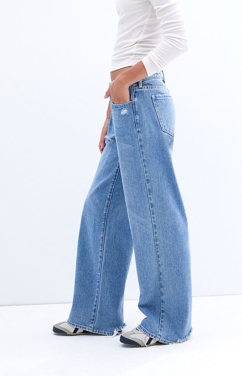 Medium Indigo Ripped Low Rise Girlfriend Jeans