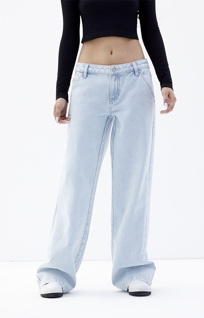 Casey Light Indigo Button Pocket Low Rise Baggy Jeans