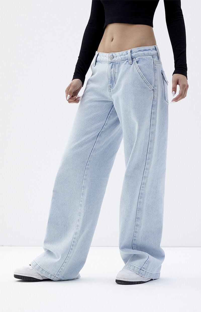 Casey Light Indigo Button Pocket Low Rise Baggy Jeans