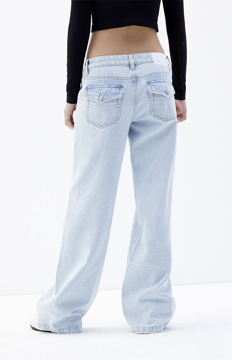 Casey Light Indigo Button Pocket Low Rise Baggy Jeans