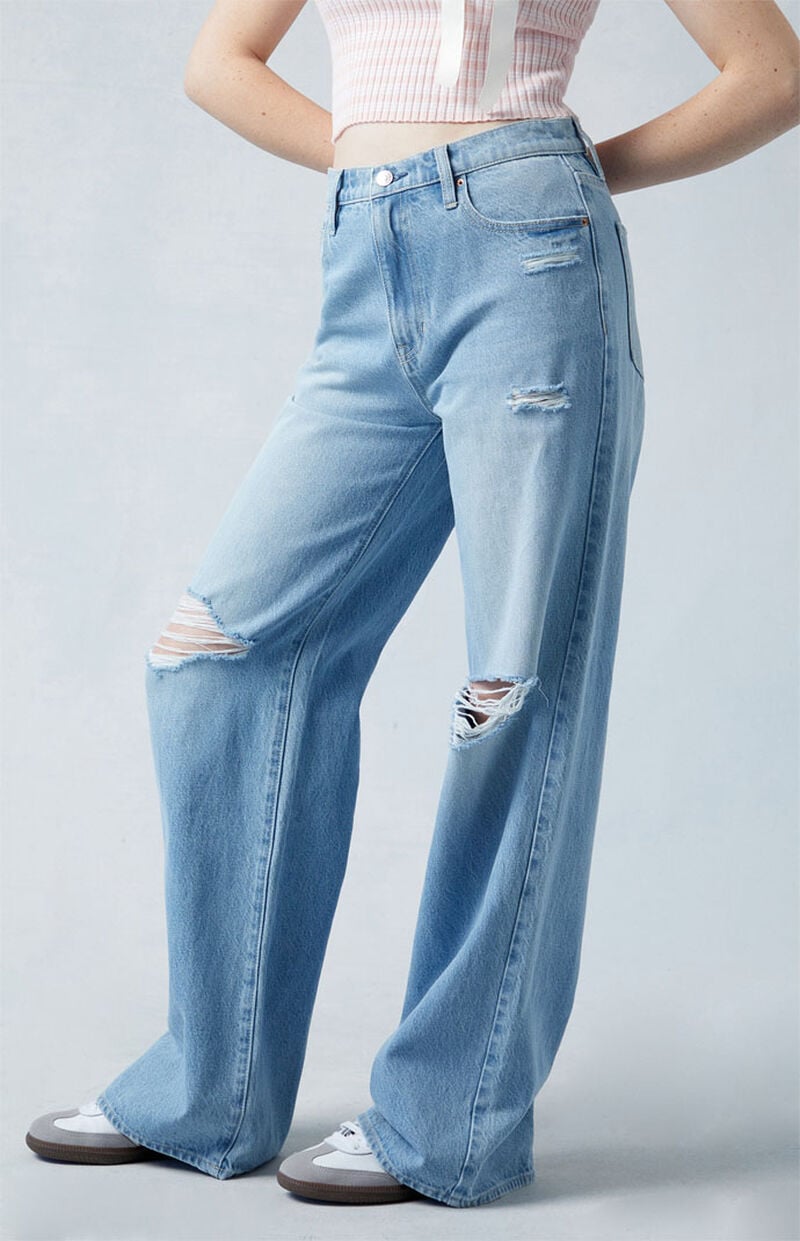 Eco Light Indigo Ripped Mid Rise Baggy Jeans