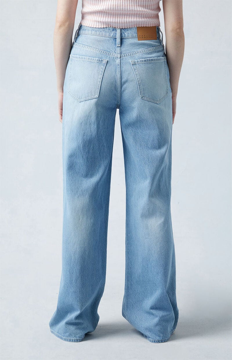 Eco Light Indigo Ripped Mid Rise Baggy Jeans