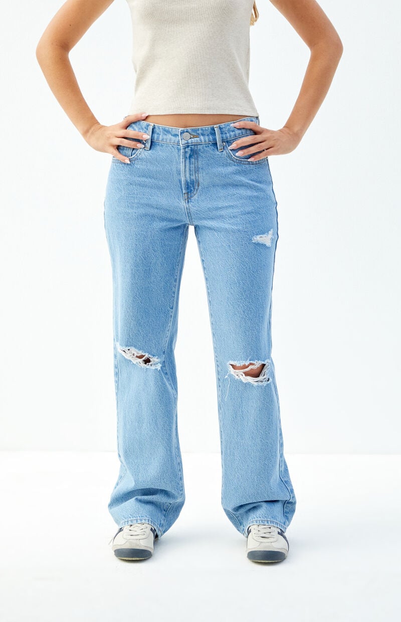 Jordyn Medium Indigo Ripped Low Rise Straight Leg Jeans