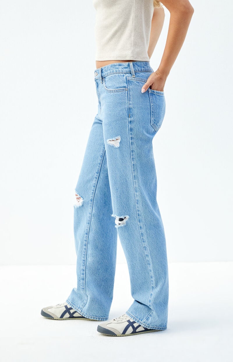 Jordyn Medium Indigo Ripped Low Rise Straight Leg Jeans