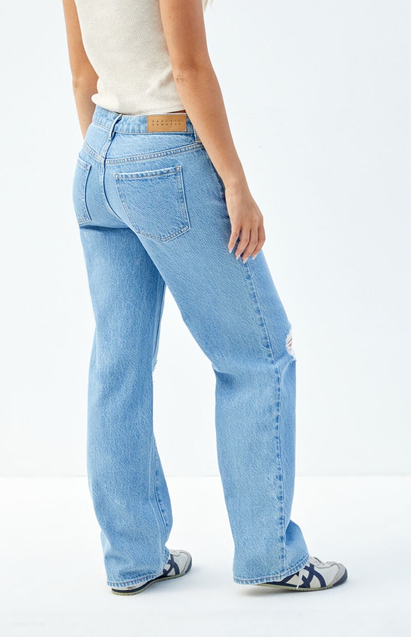 Jordyn Medium Indigo Ripped Low Rise Straight Leg Jeans
