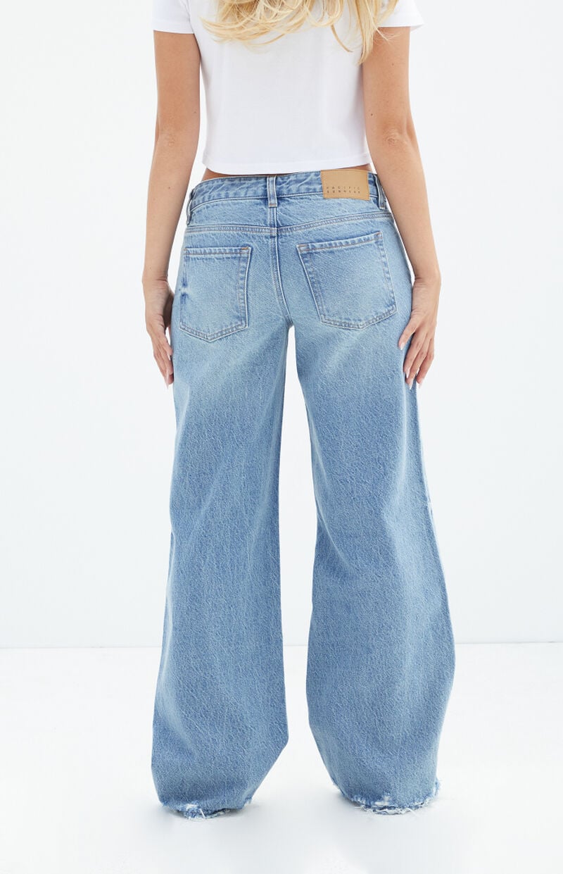 Casey Medium Indigo Ripped Hem Low Rise Baggy Jeans