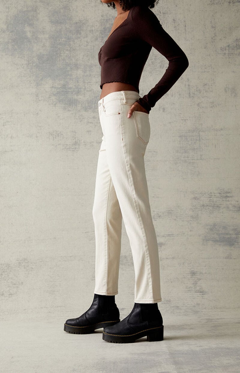 Cream Stretch Mom Jeans