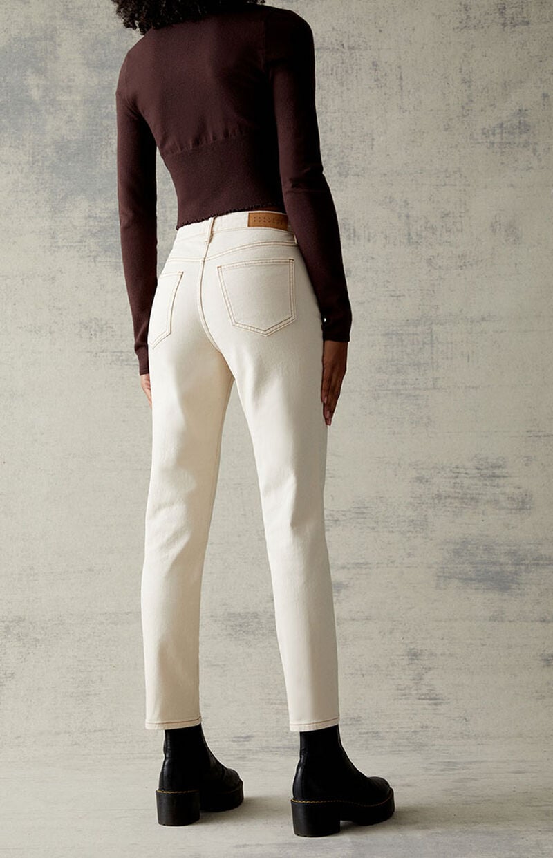 Cream Stretch Mom Jeans