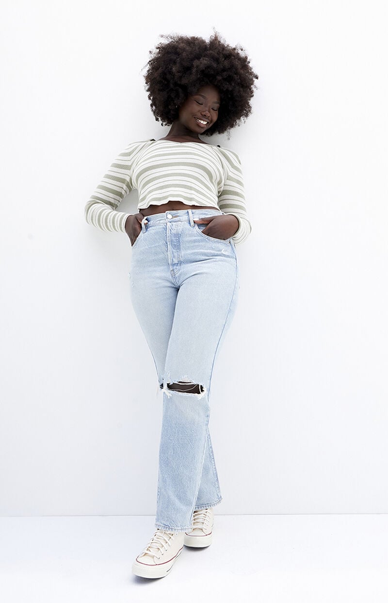 Light Indigo Distressed Dad Jeans