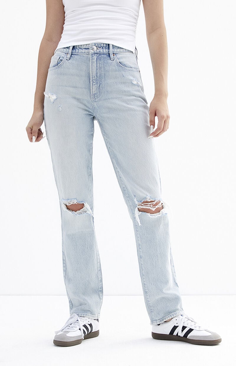 Light Indigo Distressed Dad Jeans
