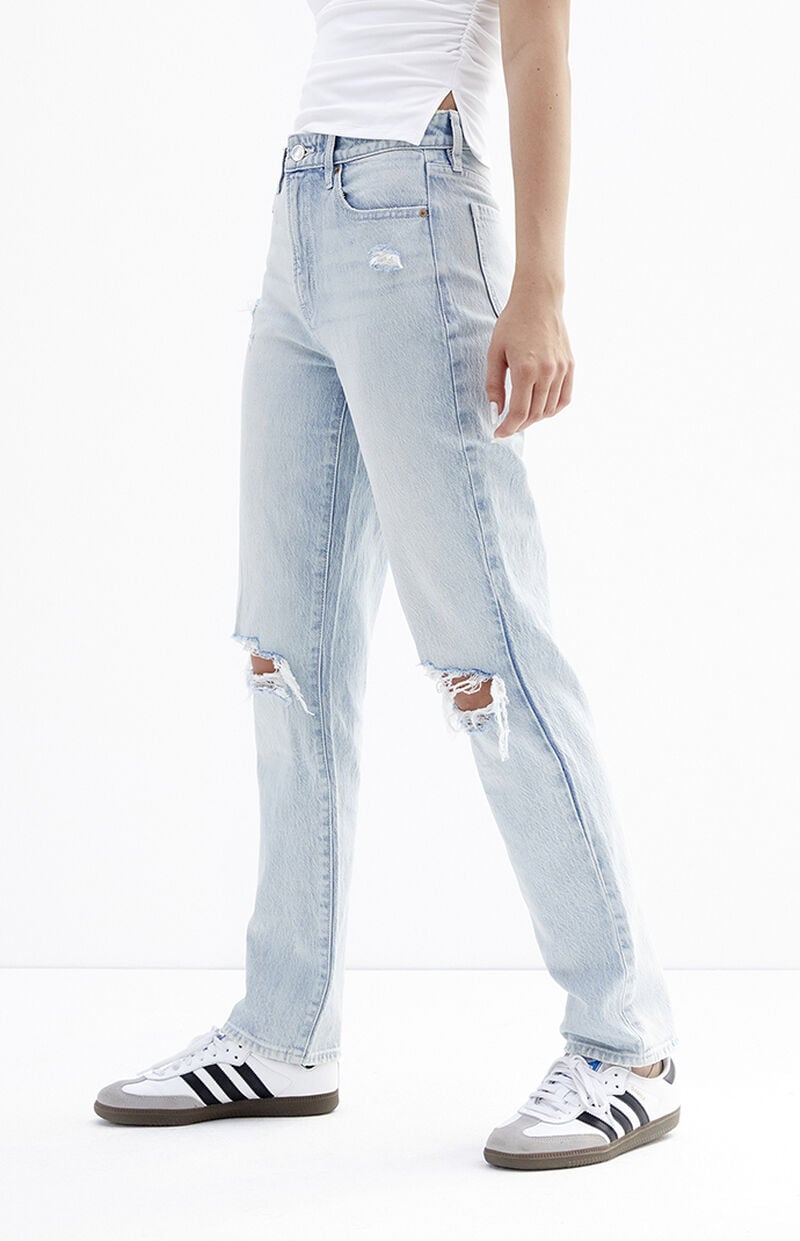 Light Indigo Distressed Dad Jeans