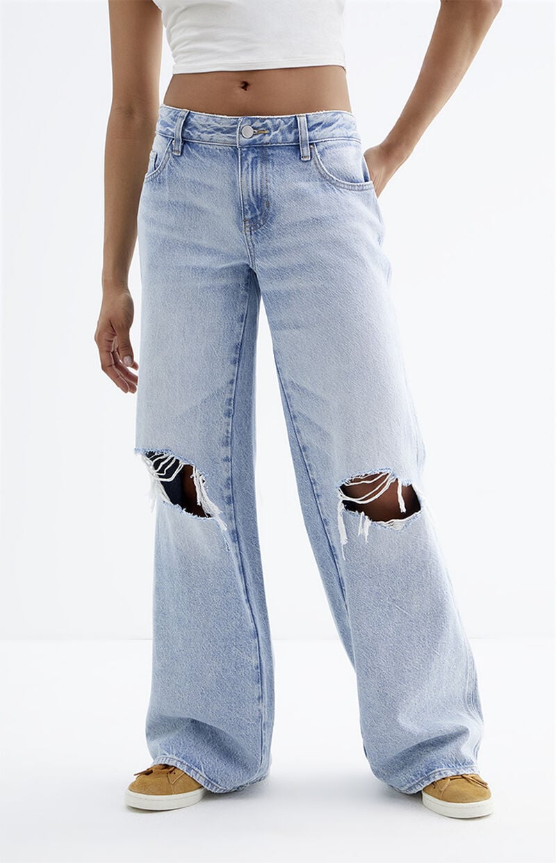 Casey Light Indigo Ripped Knee Low Rise Baggy Jeans