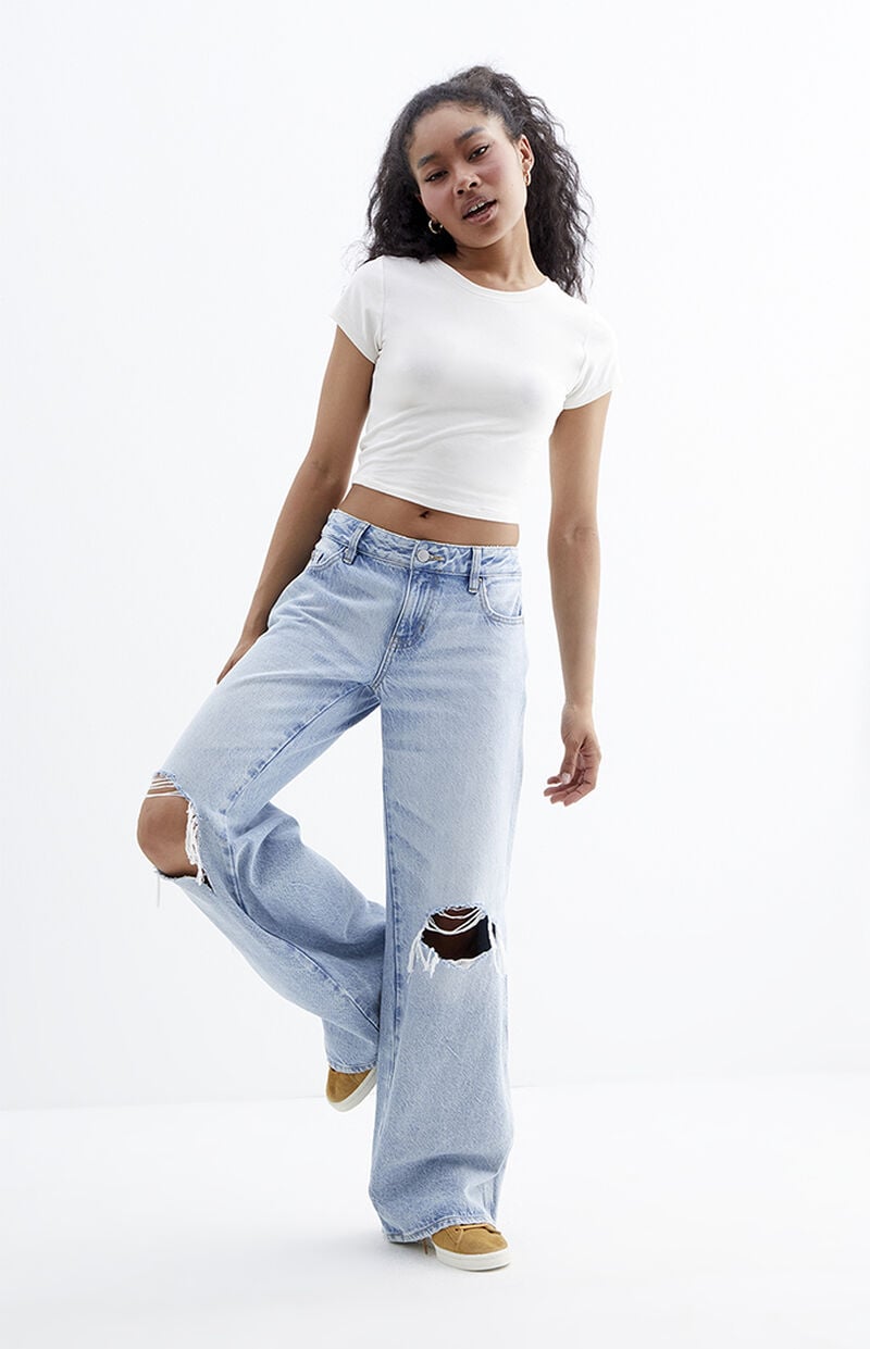 Casey Light Indigo Ripped Knee Low Rise Baggy Jeans