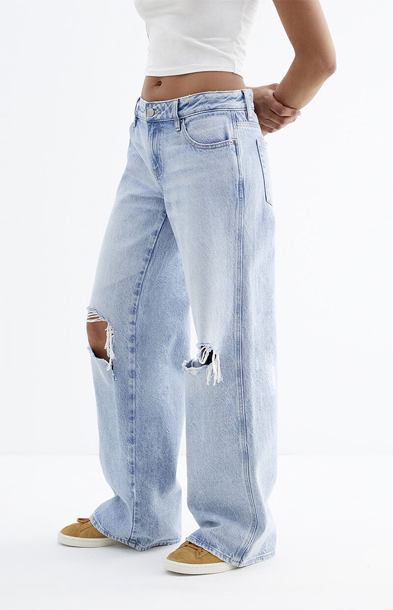 Casey Light Indigo Ripped Knee Low Rise Baggy Jeans