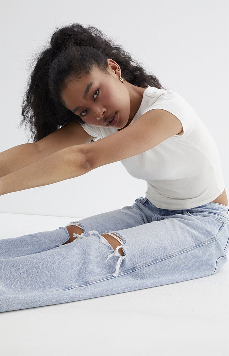 Casey Light Indigo Ripped Knee Low Rise Baggy Jeans