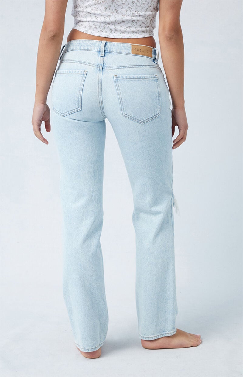 Eco Light Blue Ripped Knee Low Rise Straight Leg Jeans