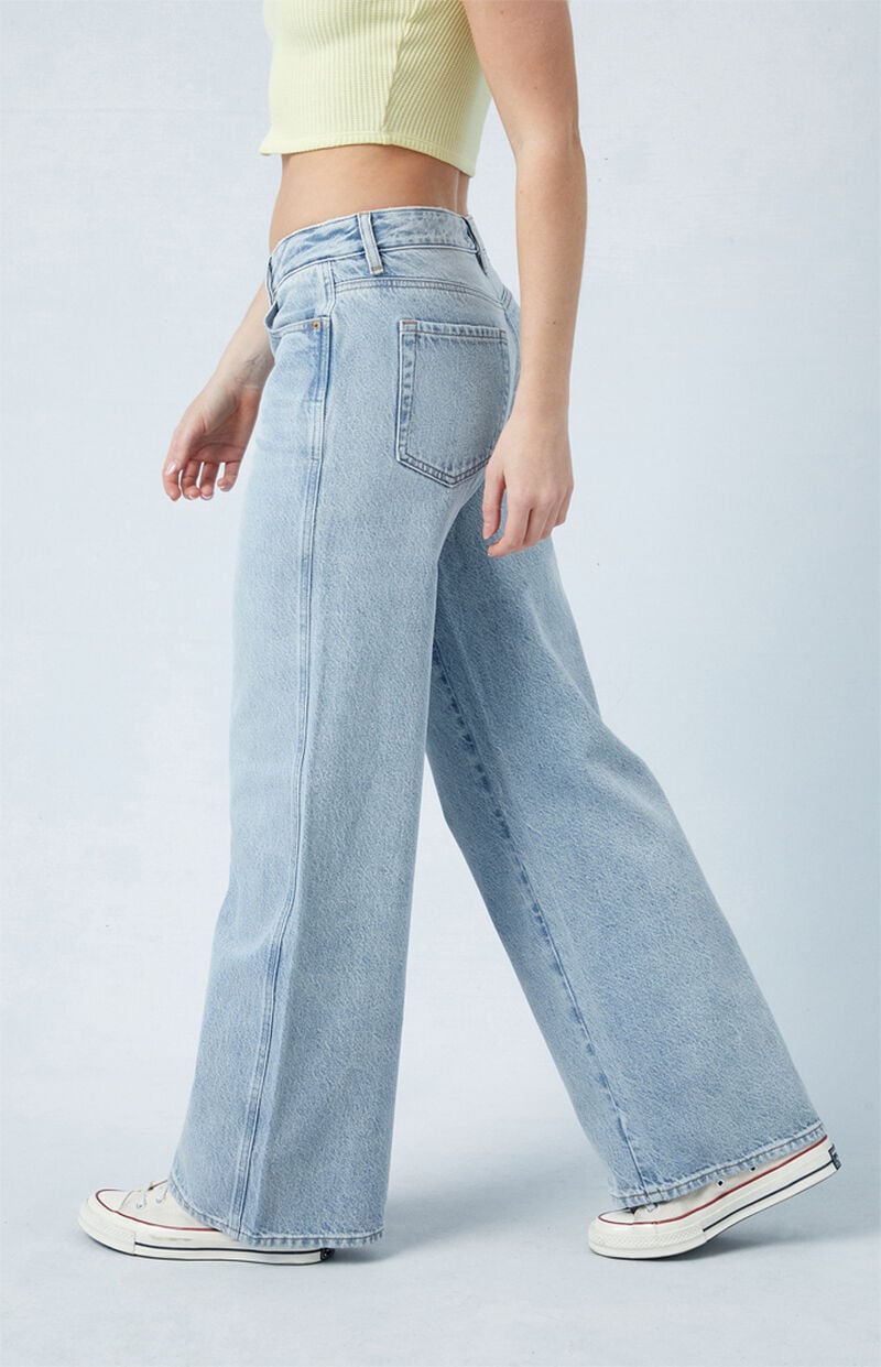 Eco Light Indigo Ripped Low Rise Baggy Jeans