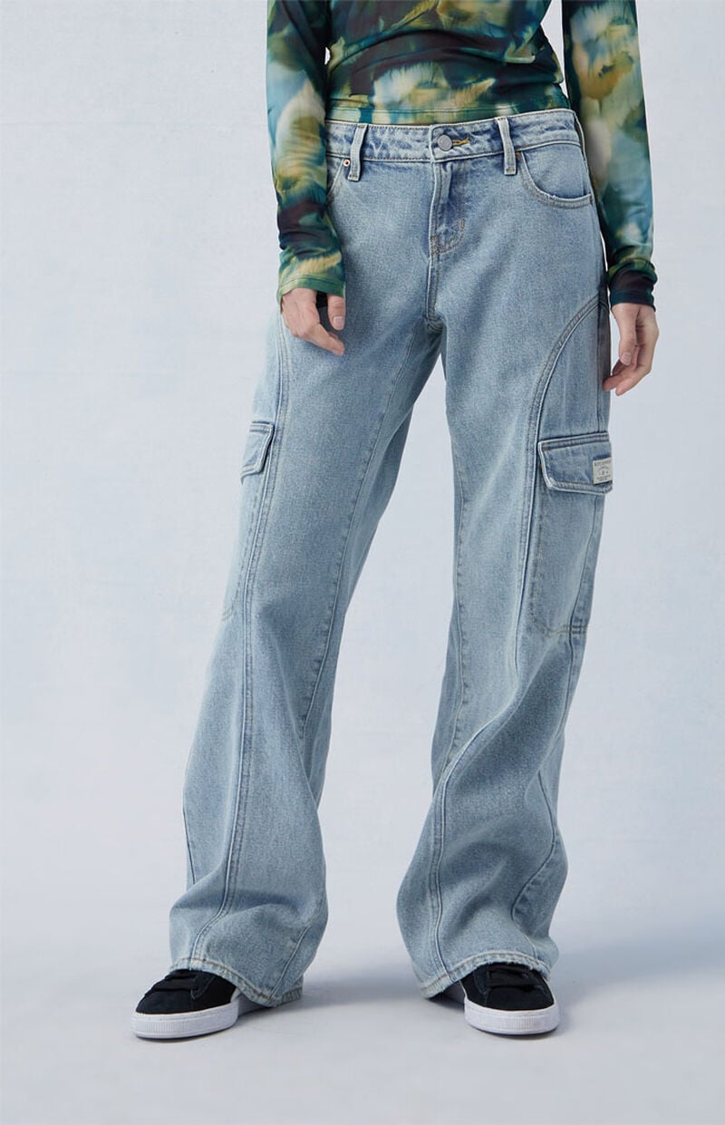 Eco Light Indigo Curved Low Rise Wide Leg Cargo Jeans