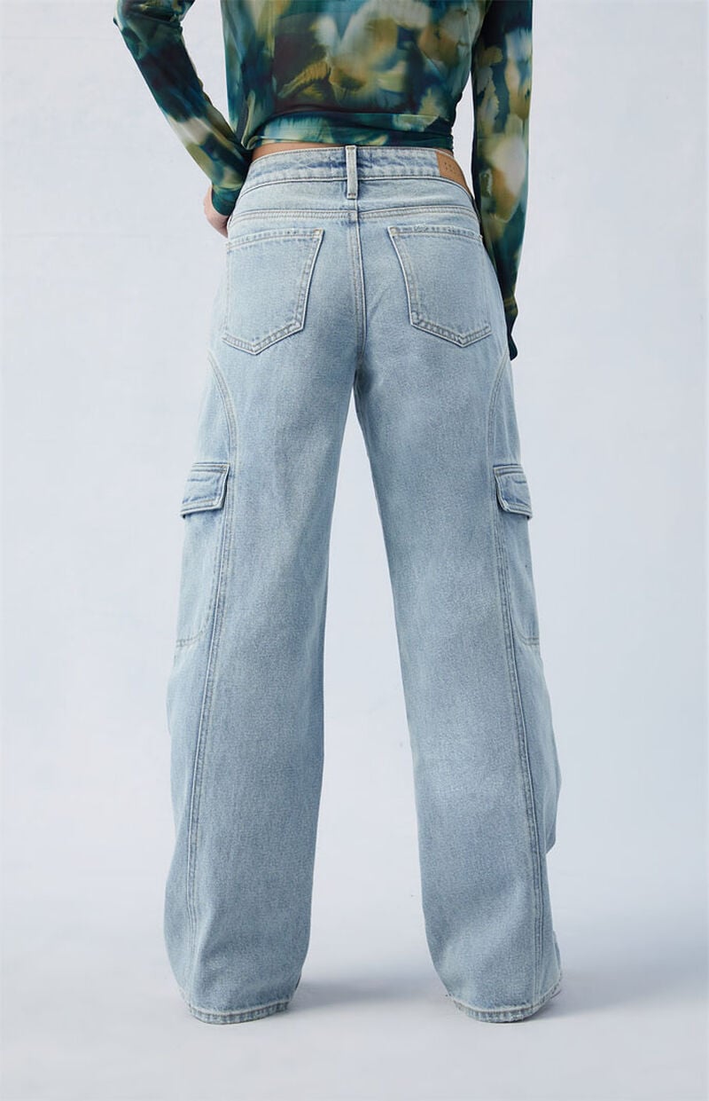 Eco Light Indigo Curved Low Rise Wide Leg Cargo Jeans