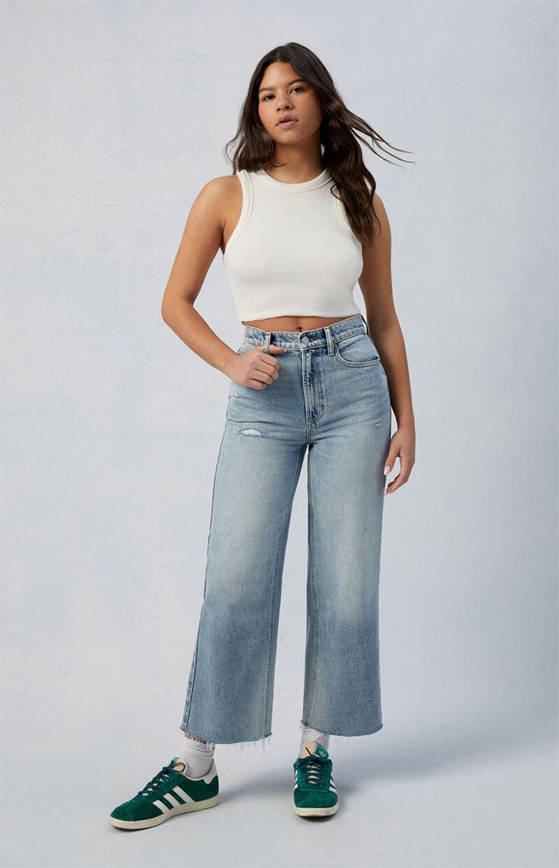 Eco Medium Indigo Ripped Nora Cropped Wide Leg Jeans