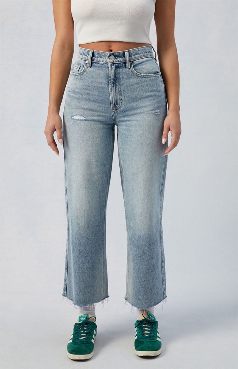 Eco Medium Indigo Ripped Nora Cropped Wide Leg Jeans
