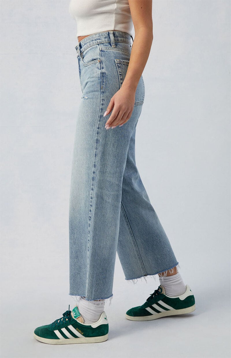 Eco Medium Indigo Ripped Nora Cropped Wide Leg Jeans