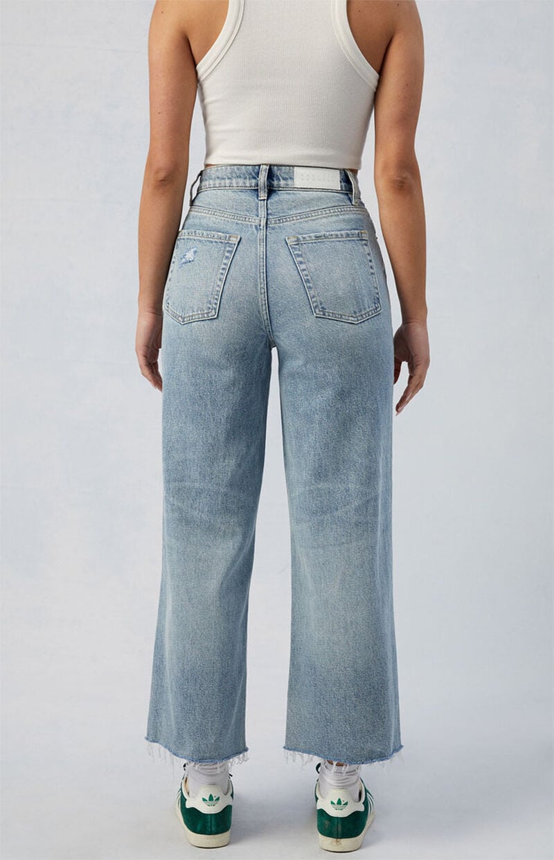 Eco Medium Indigo Ripped Nora Cropped Wide Leg Jeans