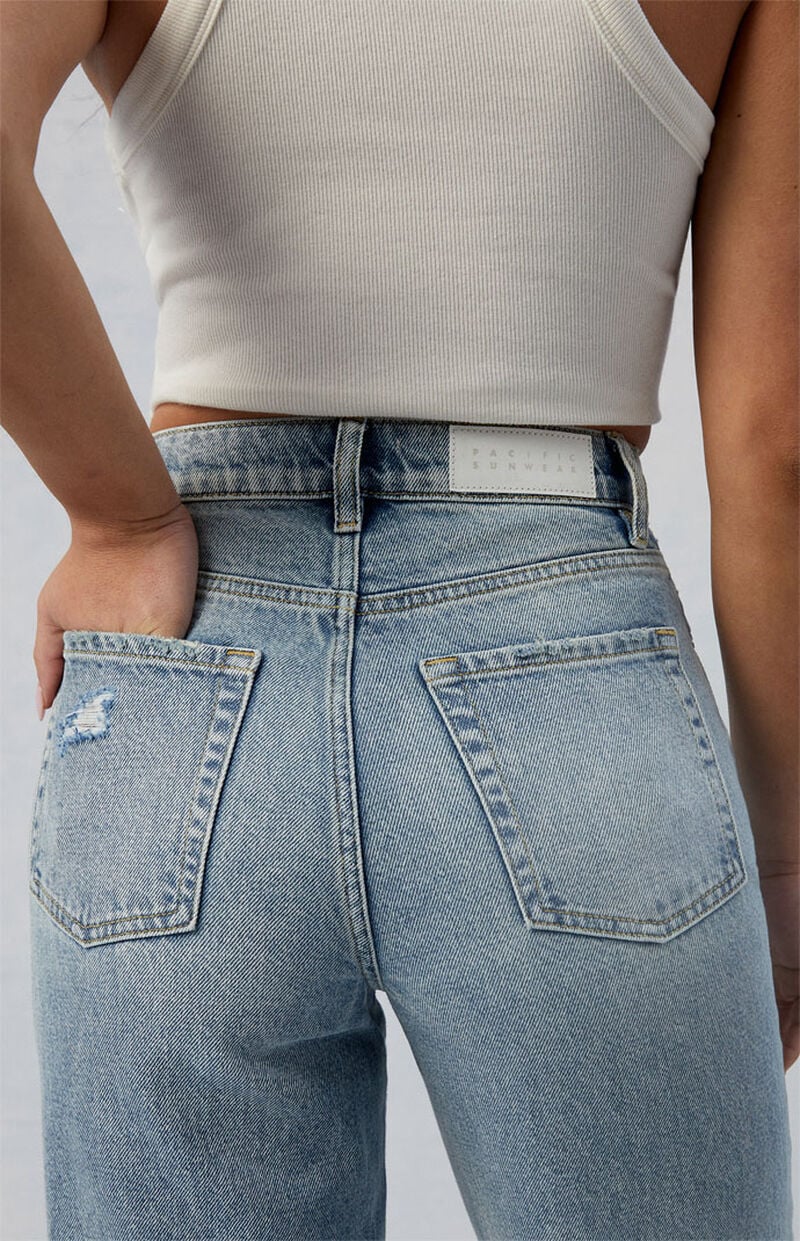 Eco Medium Indigo Ripped Nora Cropped Wide Leg Jeans
