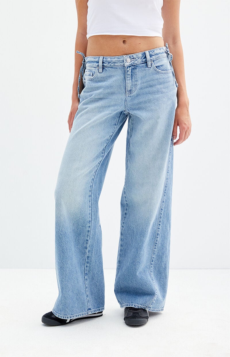 Casey Medium Indigo Tie Side Low Rise Baggy Jeans