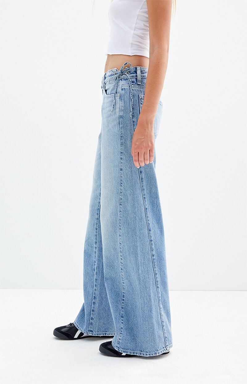 Casey Medium Indigo Tie Side Low Rise Baggy Jeans