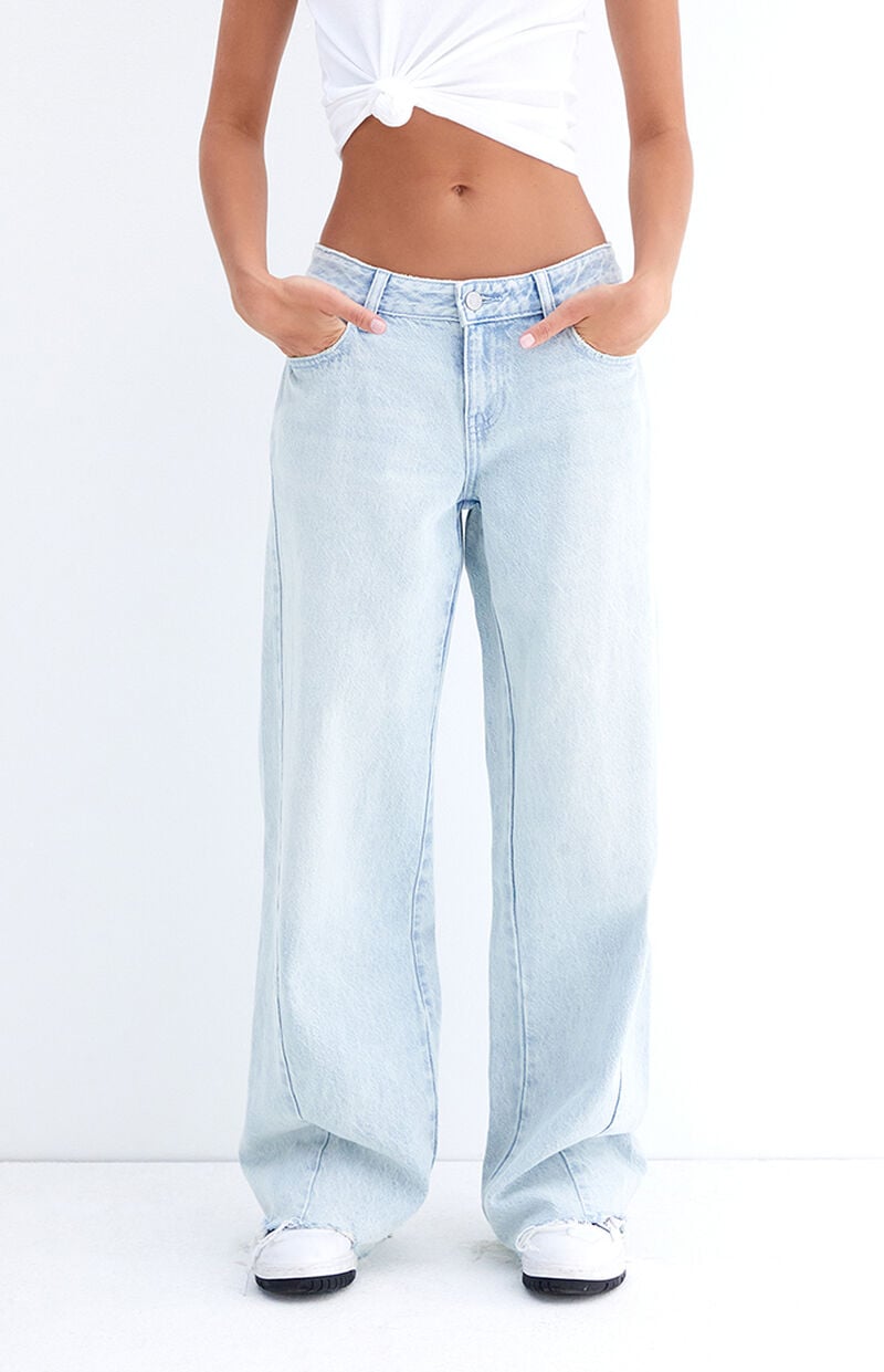 Casey Light Indigo Raw Cut Low Rise Baggy Jeans